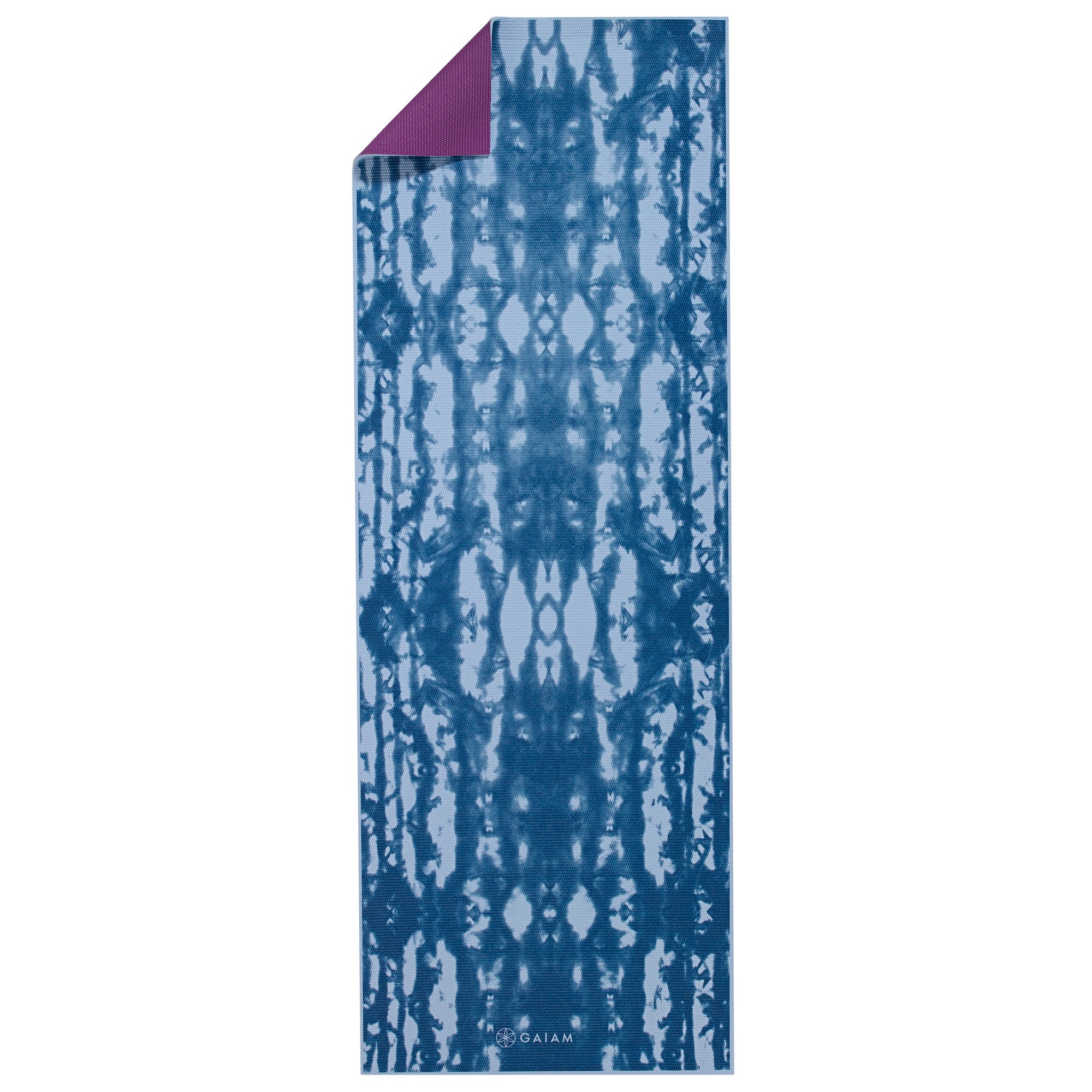 Reversible Purple Lotus Yoga Mat (6mm) blue side flat